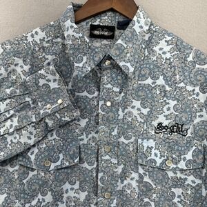 VTG No Fear Paisley Western SoCal Embroidered Long Sleeve Shirt Pearl Snaps SZ L